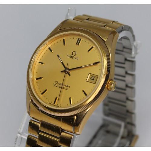 87 - An Omega Seamaster gold plated automatic calendar wristwatch, circa 1970, case diam. 34mm, non match... 