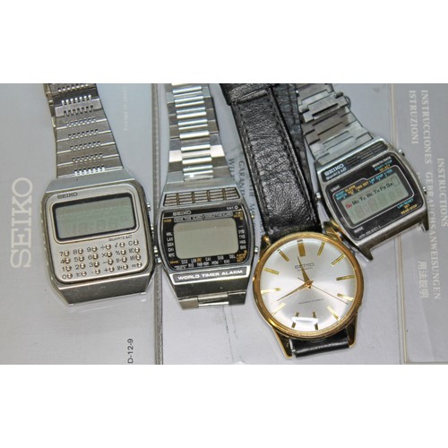 102 - Four assorted watches comprising a gold plated Seiko automatic and three Seiko electronic digital wa... 