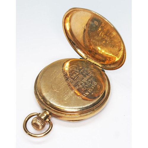 81 - A 9ct gold Waltham Traveller open faced pocket watch, diam. 52mm, gross wt. 94.2g.