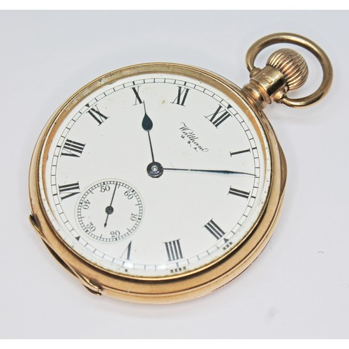 81 - A 9ct gold Waltham Traveller open faced pocket watch, diam. 52mm, gross wt. 94.2g.