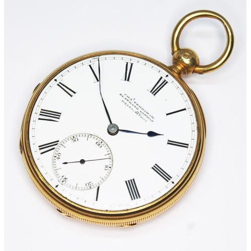 80 - A mid 19th century 18ct gold open faced pocket watch by Charles Frodsham, white enamel dial signed '... 