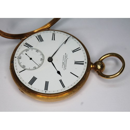 80 - A mid 19th century 18ct gold open faced pocket watch by Charles Frodsham, white enamel dial signed '... 