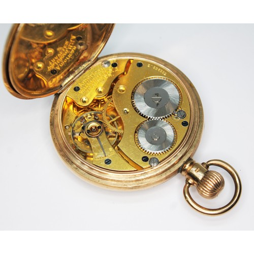 81 - A 9ct gold Waltham Traveller open faced pocket watch, diam. 52mm, gross wt. 94.2g.