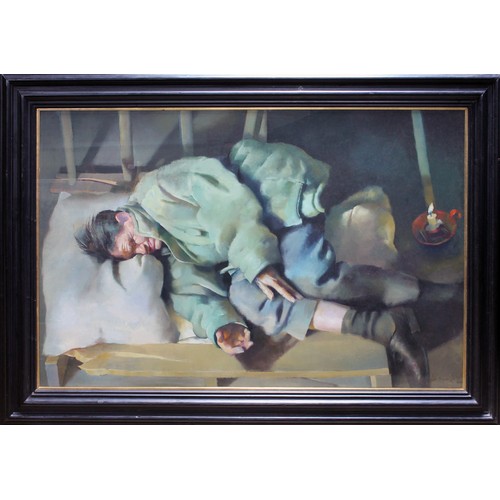 112 - Robert Lenkiewicz (1941-2002), Cider Ryder in the Pram Factory, 1996, oil on sail cloth, 97cm x 146c... 