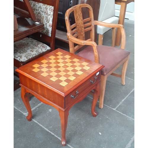 1020 - A mahogany chess table with Napoleonic style cast metal pieces together with a 1930s chair.