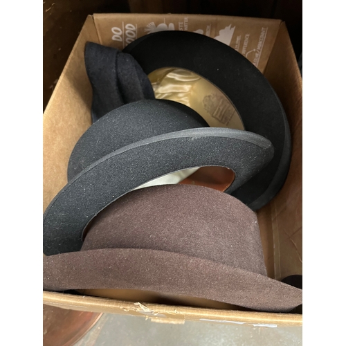 80 - Three bowler hats and an original WWII military style cap (un-used)