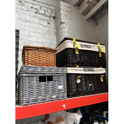 81 - Two Selfridges wicker hamper baskets and two others