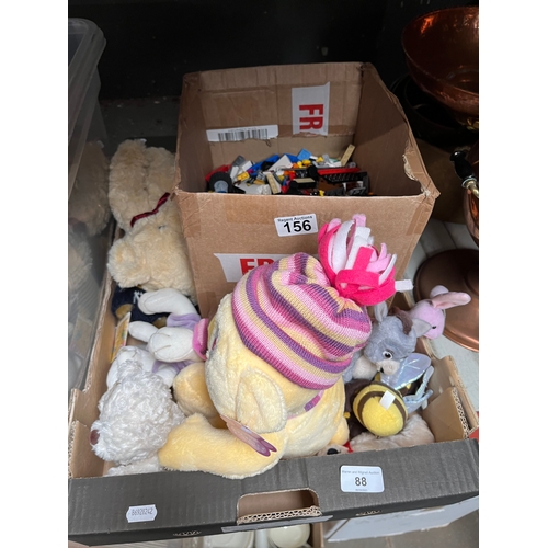 88 - A box of soft toys and a small box of Lego