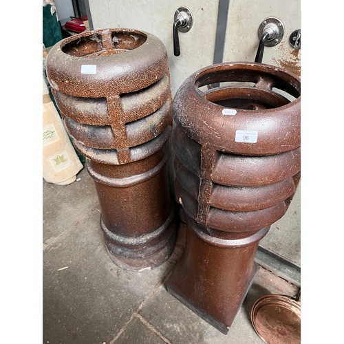 96 - Two large salt glazed chimney pots.