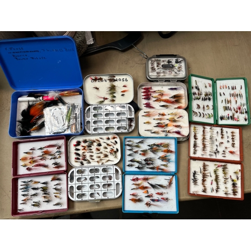 133 - A box containing 9 cases of fishing flies including 1 marked pike/saltwater flies and another marked... 