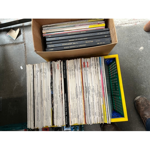 149 - A crate and a box of classical music LPs and a few singles