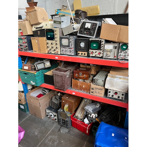 160 - 3 shelves of electronic equipment and accessories including oscilloscopes, Generatorscope, foot-cand... 