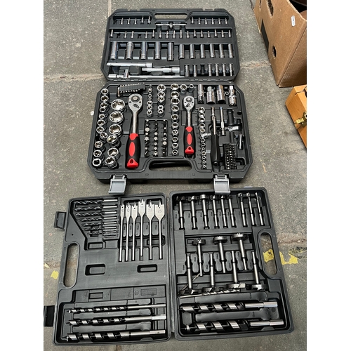 200 - A cased router drill set, and a cased socket set