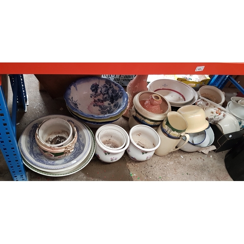 468 - A large collection of ceramics - basins, planters, pedestal stand, chamber pots etc