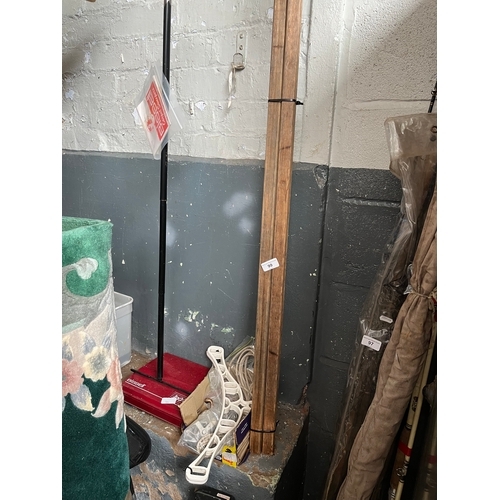 99 - An antique hanging clothes dryer / rail together with a pair of copper coat hangers and a vintage ca... 