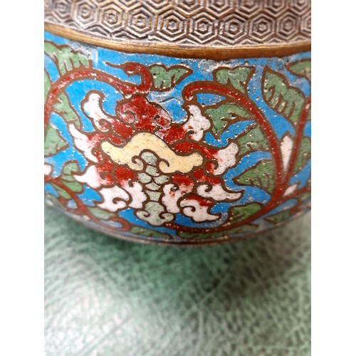 16 - A Chinese brass and cloisonne twin handles vase, height 34cm.