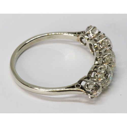 6 - An antique five stone diamond ring, the old cut stones weighing approx. 0.31, 0.62, 0.83, 0.61 & 0.3... 