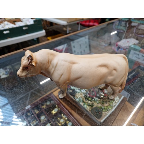 511 - Beswick cattle figures, Charolais bull figure (matt finish), Charolais cow and calf on wooden plinth