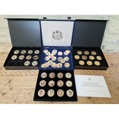 72 - A group of assorted gold plated proof coins & sets to include the life and times of Queen Elizabeth ... 