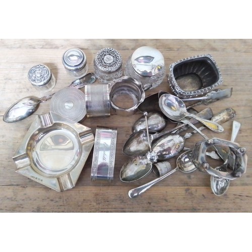 125 - A mixed lot of hallmarked silver including Scottish Georgian silver spoons, salts, a napkin ring, an... 