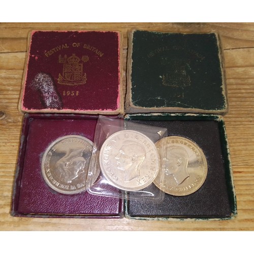 402 - Three George VI uncirculated crowns comprising 1937 Coronation crown and two 1951 Festival of Britai... 