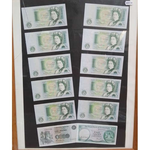 443 - Framed £1 bank notes.