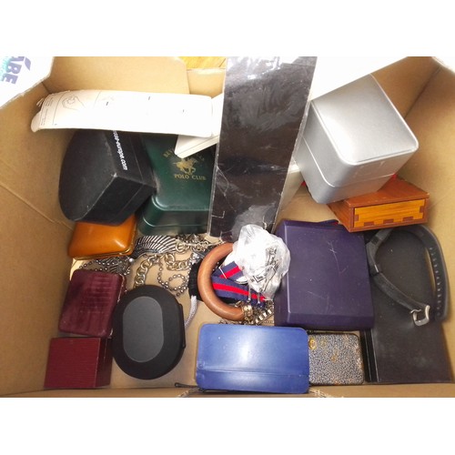 85 - A box of costume jewellery & watches etc.