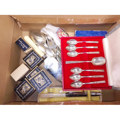 101 - Various pieces of silver plated cutlery, pewter napkin rings, etc.