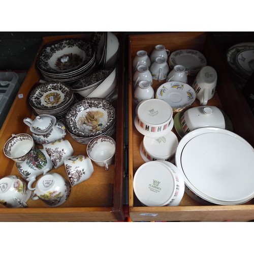 182 - Two boxes of pottery including Palissy Game series, and Royal Malvern and Crown Clarence