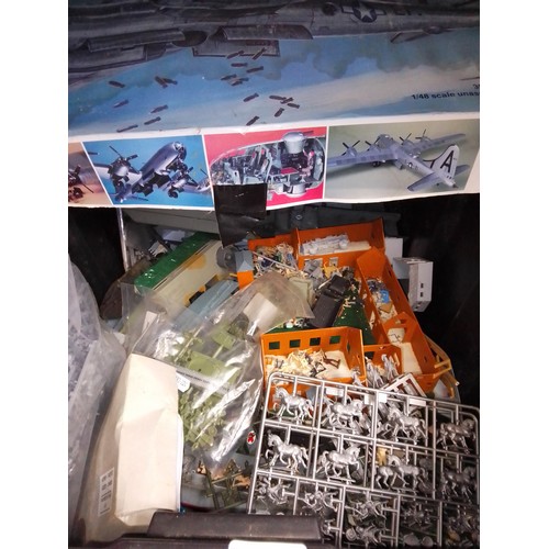 188 - A box containing various Airfix model parts.