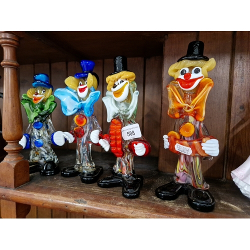 508 - 4 Murano glass clowns, one having original label