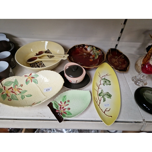 574 - Carlton Ware - art deco bowl 25cm diameter with servers, 2 Rouge Royale dishes etc