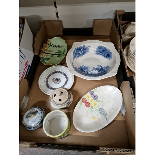 580 - Box of ceramics including Marutomo, Haddon Hall, Carlton Ware, studio ware and a box of royal commem... 