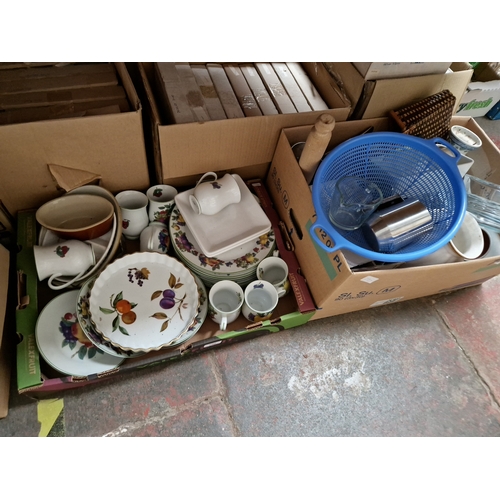 590 - Two boxes of oven to table ware and kitchenware