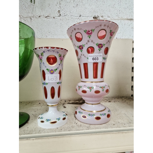 603 - Two Bohemian cut panel glass vases