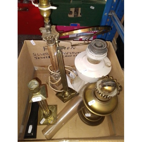 223 - 2 paraffin lamps and 3 table lamp columns