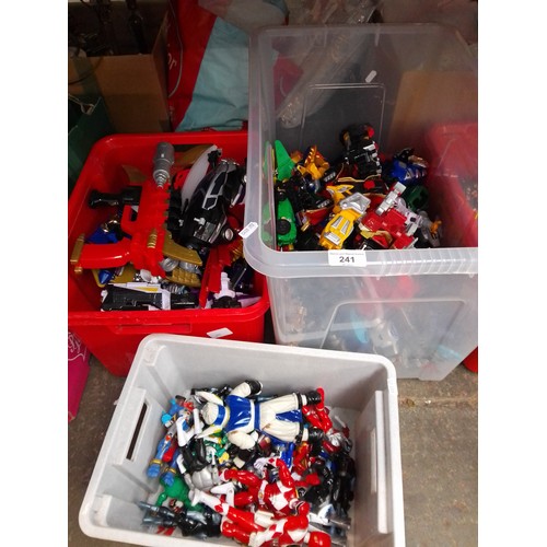 241 - Three boxes of vintage Power Rangers toys including over 30 figures (as found).