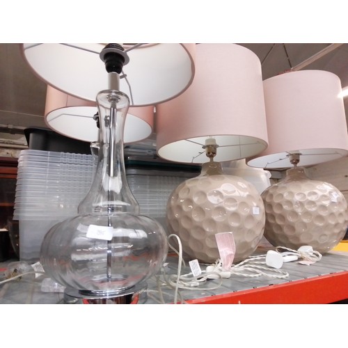 395 - Four table lamps, two golf ball type and 2 glass