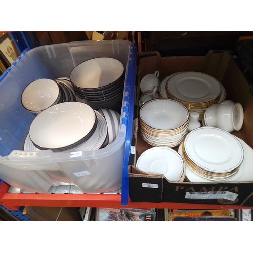 425 - Two boxes of pottery including Duchess Bone China 'Ascot' tea wares and Pro Cook 'Coastal' dinner wa... 