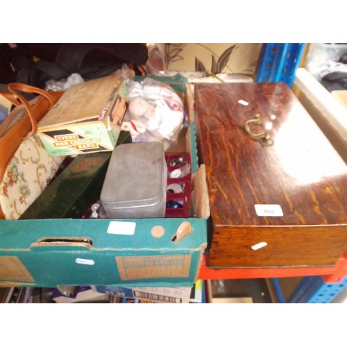 468 - A b ox of haberdashery and another wooden box and contents