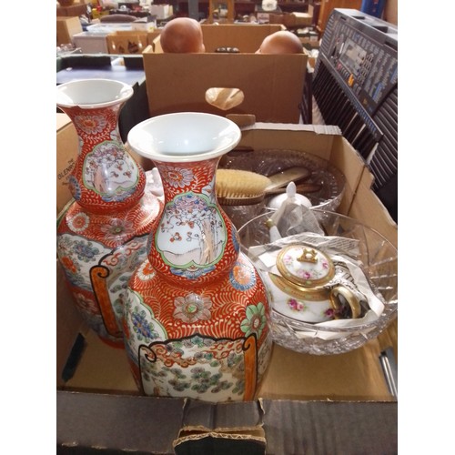 494 - A mixed lot including a pair of Japanese vases, a Noritake teapot, a Wedgwood coffee pot, etc.