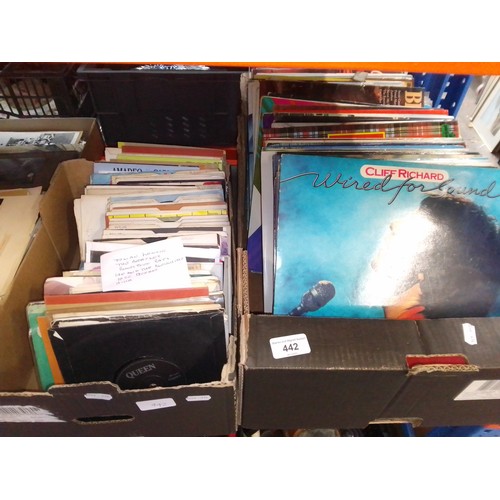 442 - Two boxes LP vinyl records and singles, various genres including Julian Lennon, The Beatles, Boomtow... 