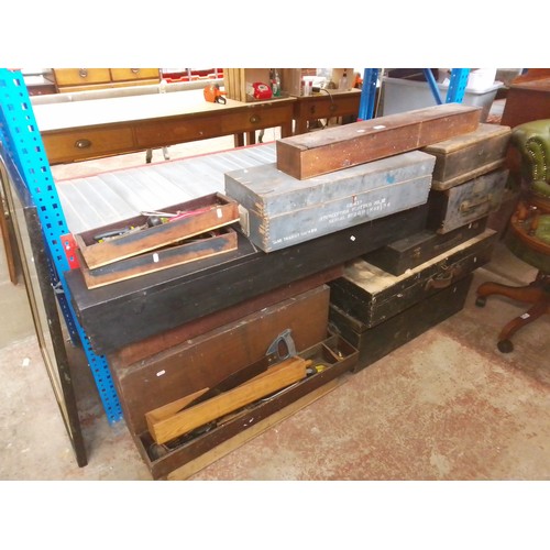 1137 - A large quantity of vintage toolboxes containing assorted tools to include saws, hand drills & plane... 