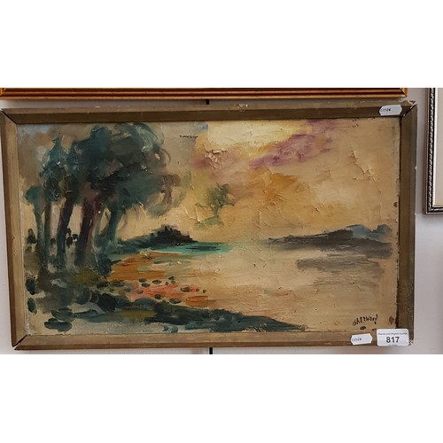 817 - James Lawrence Isherwood, oil on canvas, landscape scene, framed, 49.5cm x 29.5cm overall.