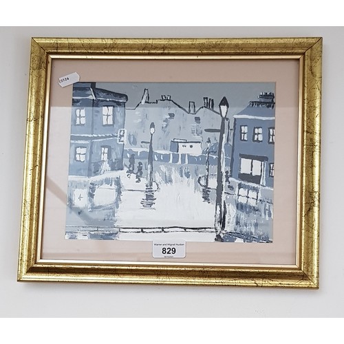 829 - 20th century school, Northern Art oil on board, town scene, unsigned, framed and glazed, 35cm x 30cm... 