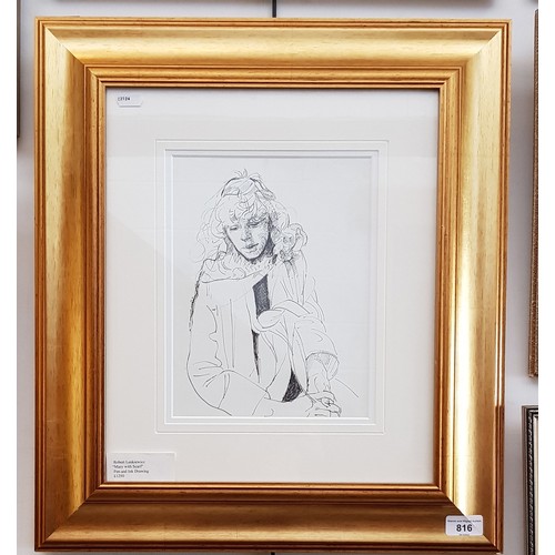 816 - Robert Lenkiewicz (1941-2002), 'Mary with Scarf', pen and ink drawing, framed and glazed, 49cm x 55c... 