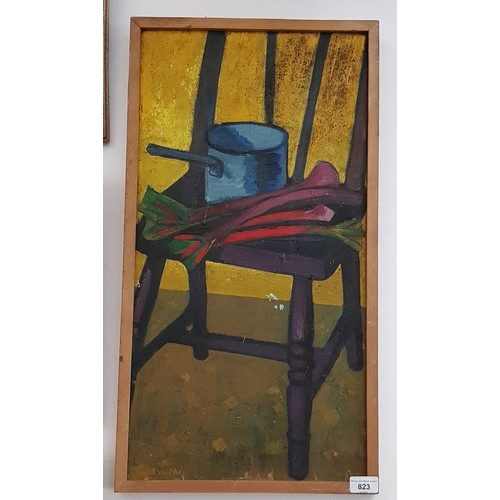 823 - Jerzy Faczynski (b.1917), Polish 20th century school, still life study of items on a chair, oil on b... 