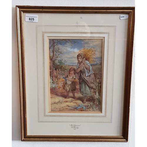 825 - David Hardy (fl.1855-1870), 'The Gleaners', watercolour, titled and dated 1867, framed and glazed, 3... 