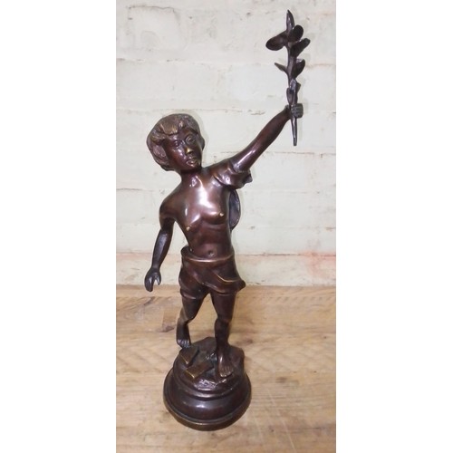 73 - A bronze figure of a boy holding olive branch, height 51cm.