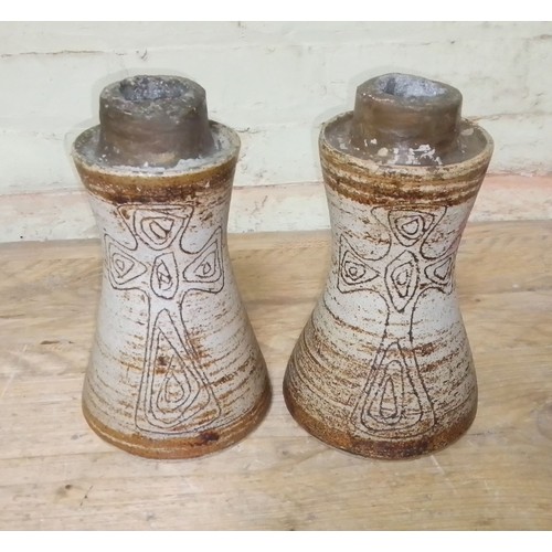 78 - A pair of studio pottery church candlesticks by Ayelsford pottery, David Leach, later Colin Pearson,... 